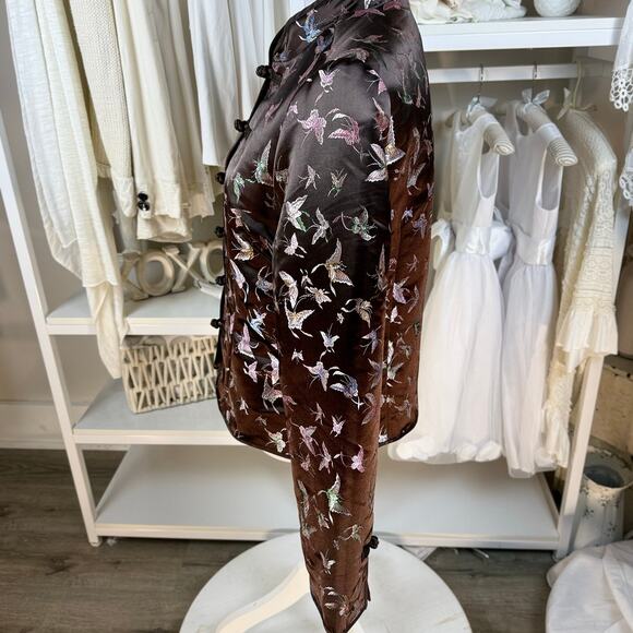 Old Navy sz. Large Vintage brown satin asian inspired jacket  butterflies #4260 - Picture 4 of 11